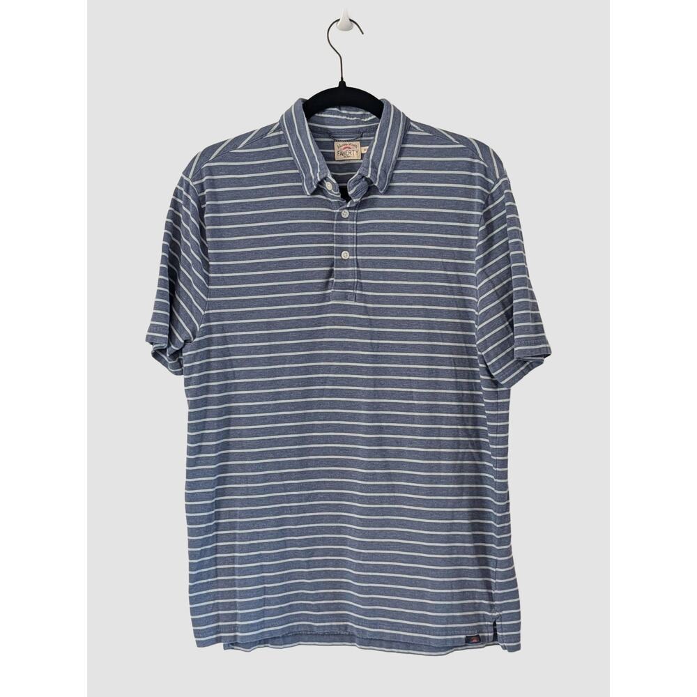 Faherty Movement Striped Polo Mens M Blue White Short Sleeve Organic Cotton